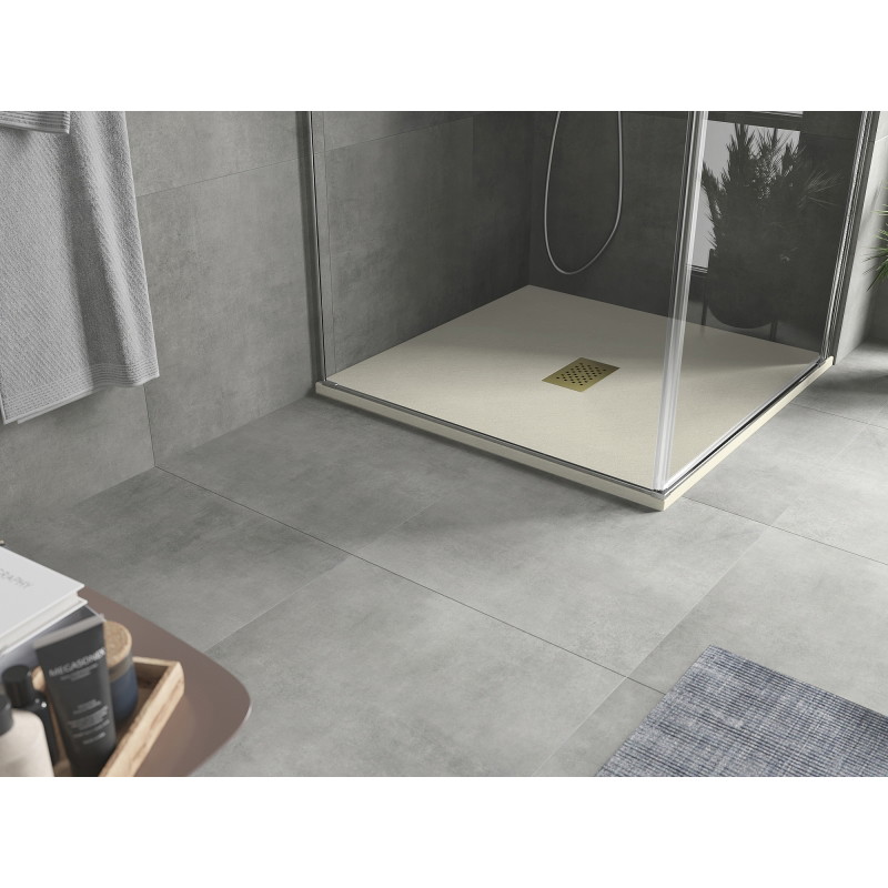 Mexen Hugo brodzik kwadratowy SMC 90 x 90 cm, beżowy, maskownica złota - 42699090-G