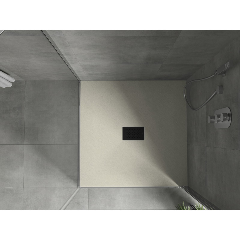 Mexen Hugo brodzik kwadratowy SMC 100 x 100 cm, beżowy, maskownica czarna - 42691010-B