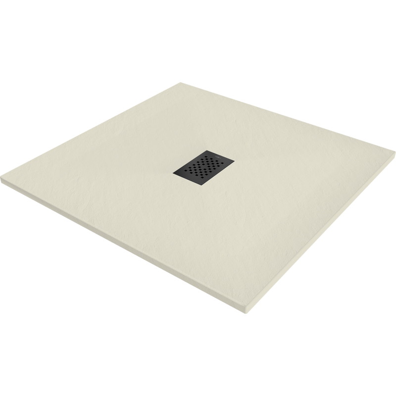 Mexen Hugo brodzik kwadratowy SMC 90 x 90 cm, beżowy, maskownica czarna - 42699090-B