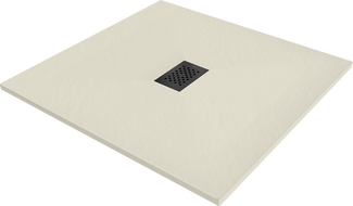 Mexen Hugo brodzik kwadratowy SMC 90 x 90 cm, beżowy, maskownica czarna - 42699090-B