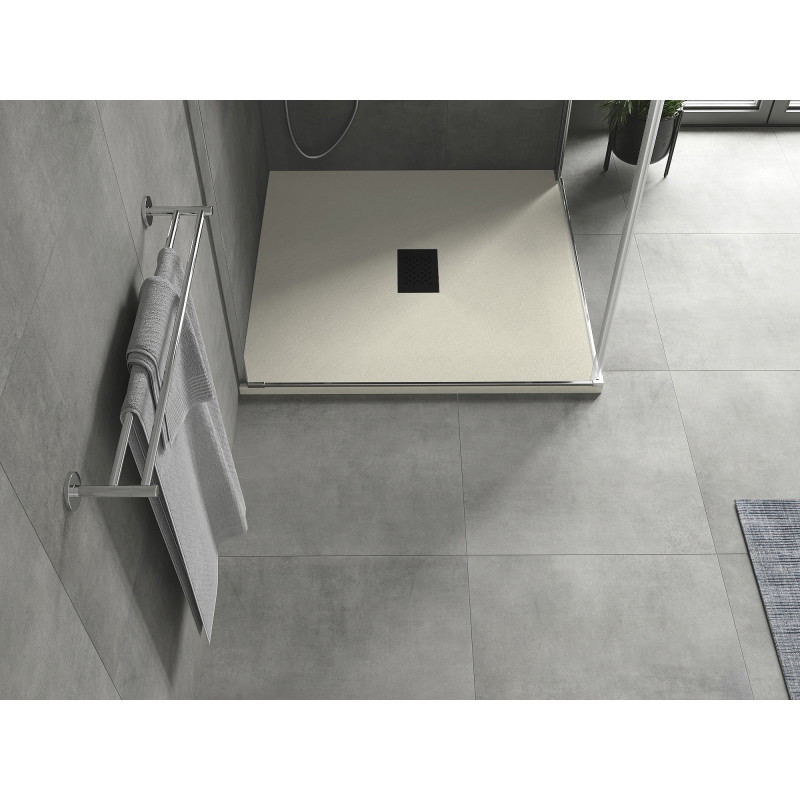 Mexen Hugo brodzik kwadratowy SMC 90 x 90 cm, beżowy, maskownica czarna - 42699090-B