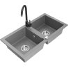 Mexen Mario zlewozmywak granitowy 2-komorowy z baterią kuchenną Telma, szary - 6504-71-670200-70
