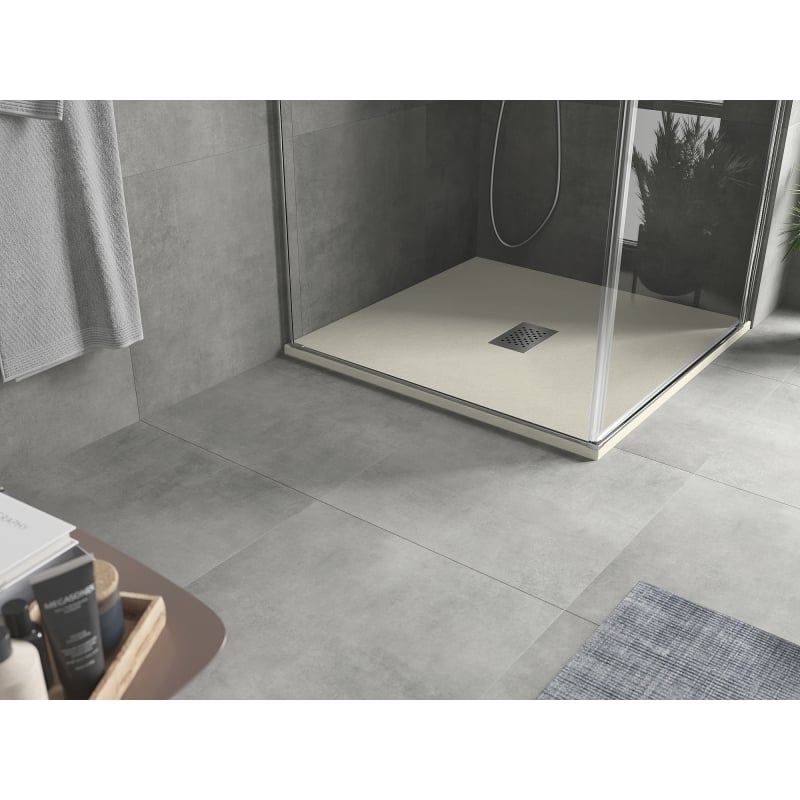 Mexen Hugo brodzik kwadratowy SMC 90 x 90 cm, beżowy, maskownica inox - 42699090-X