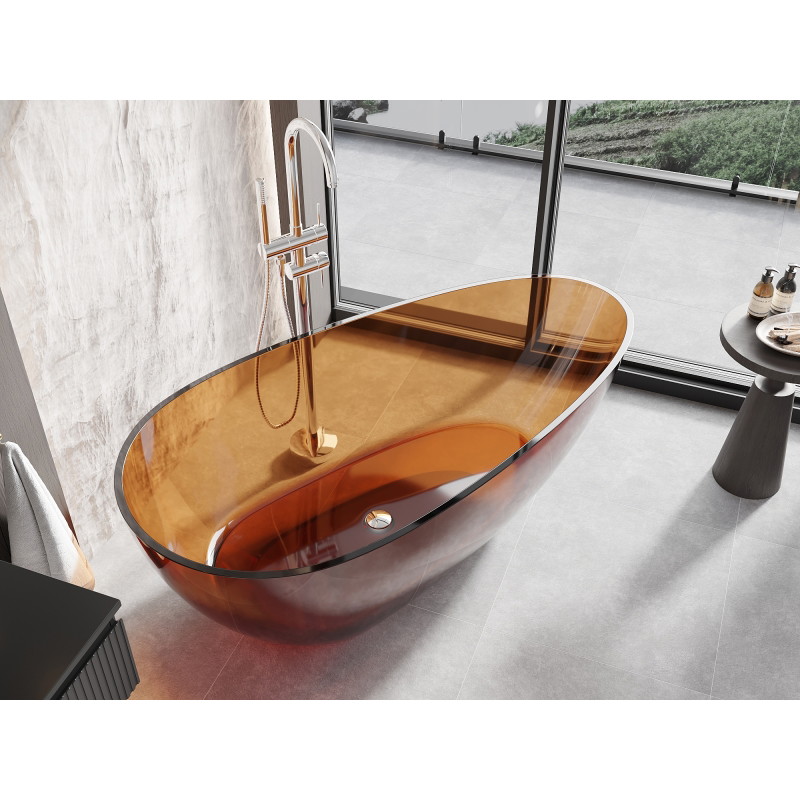 Mexen Glass wanna wolnostojąca transparentna 170 x 85 cm, earth, korek chrom - 58061708505