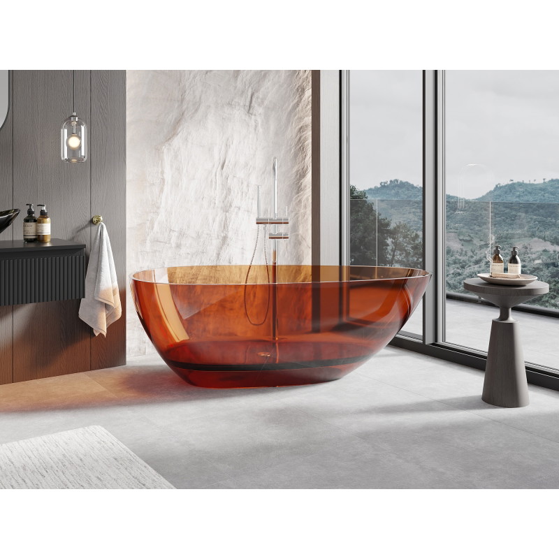 Mexen Glass wanna wolnostojąca transparentna 170 x 85 cm, earth, korek chrom - 58061708505