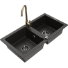 Mexen Mario zlewozmywak granitowy 2-komorowy z baterią kuchenną Telma, czarny/złoty - 6504-75-670200-50-B
