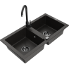 Mexen Mario zlewozmywak granitowy 2-komorowy z baterią kuchenną Telma, czarny/złoty - 6504-75-670200-70-B