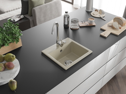 Mexen Milo zlewozmywak granitowy 1-komorowy z baterią kuchenną Telma, beżowy - 6505-69-670200-00