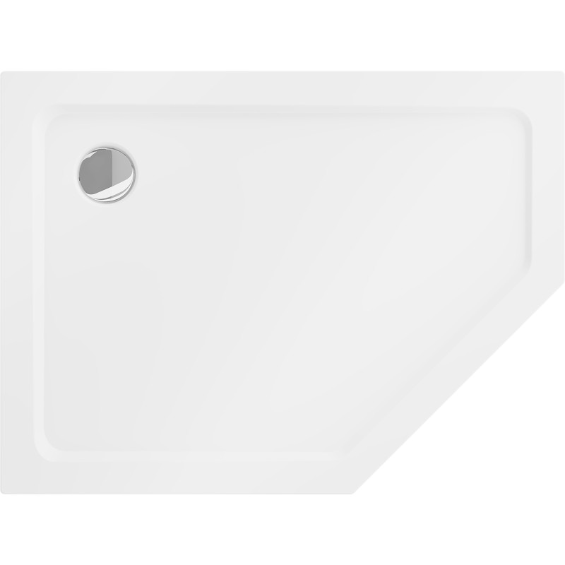 Mexen Flat brodzik pięciokątny slim lewy 90 x 80 cm, biały, syfon chrom - 41P108090L