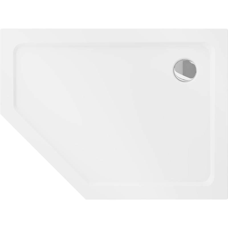 Mexen Flat brodzik pięciokątny slim prawy 90 x 80 cm, biały, syfon chrom - 41P108090R