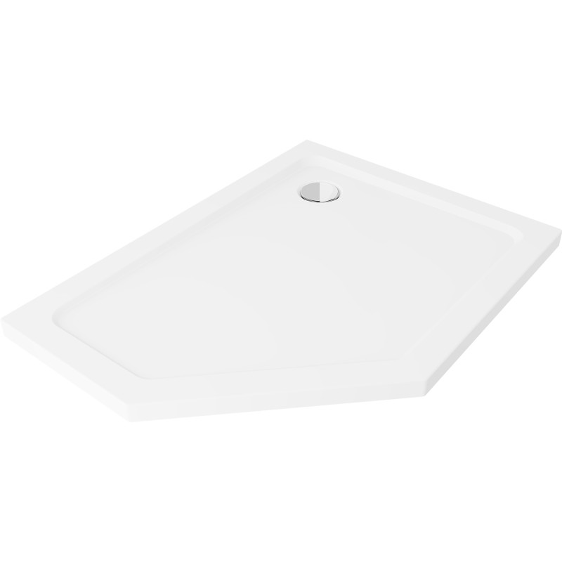 Mexen Flat brodzik pięciokątny slim prawy 100 x 80 cm, biały, syfon chrom - 41P108010R