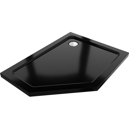 Mexen Flat brodzik pięciokątny slim prawy 90 x 80 cm, czarny, syfon chrom - 41P708090R