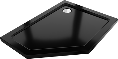 Mexen Flat brodzik pięciokątny slim prawy 90 x 80 cm, czarny, syfon chrom - 41P708090R