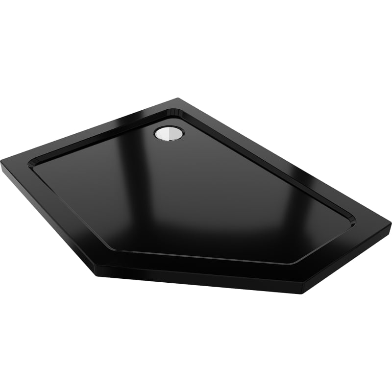 Mexen Flat brodzik pięciokątny slim lewy 100 x 80 cm, czarny, syfon chrom - 41P708010L