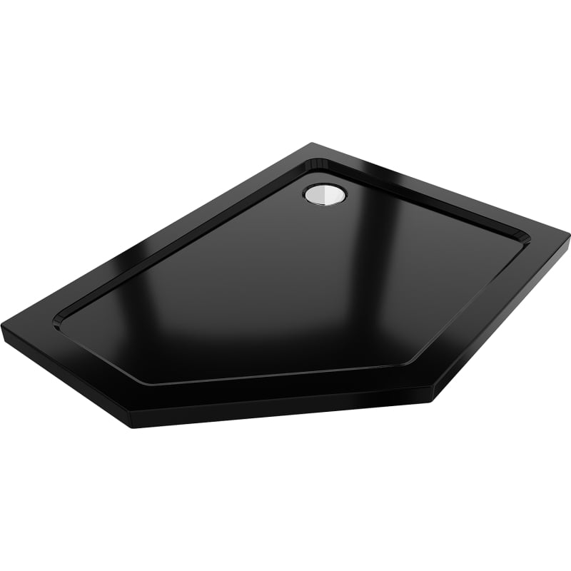 Mexen Flat brodzik pięciokątny slim prawy 100 x 80 cm, czarny, syfon chrom - 41P708010R