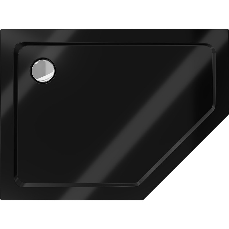 Mexen Flat brodzik pięciokątny slim lewy 100 x 90 cm, czarny, syfon chrom - 41P709010L