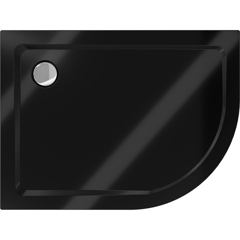 Mexen Flat brodzik półokrągły slim lewy 100 x 90 cm, czarny, syfon chrom - 41709010L