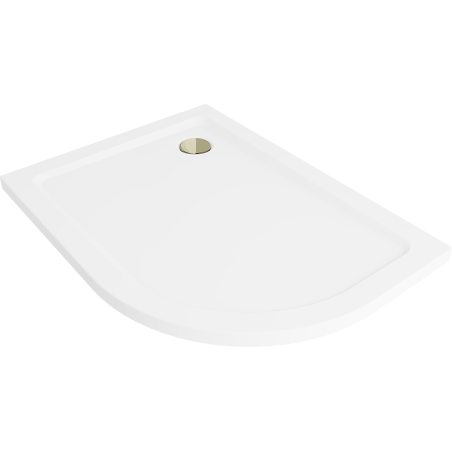 Mexen Flat brodzik półokrągły slim lewy 90 x 80 cm, biały, syfon złoty - 41108090L-G