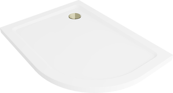 Mexen Flat brodzik półokrągły slim lewy 90 x 80 cm, biały, syfon złoty - 41108090L-G