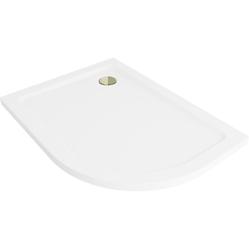 Mexen Flat brodzik półokrągły slim lewy 100 x 80 cm, biały, syfon złoty - 41108010L-G