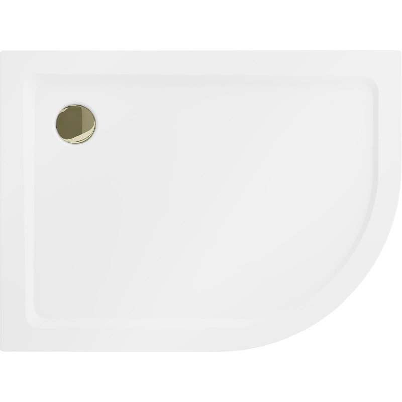 Mexen Flat brodzik półokrągły slim lewy 100 x 90 cm, biały, syfon złoty - 41109010L-G