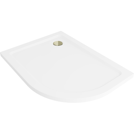 Mexen Flat brodzik półokrągły slim lewy 120 x 90 cm, biały, syfon złoty - 41109012L-G