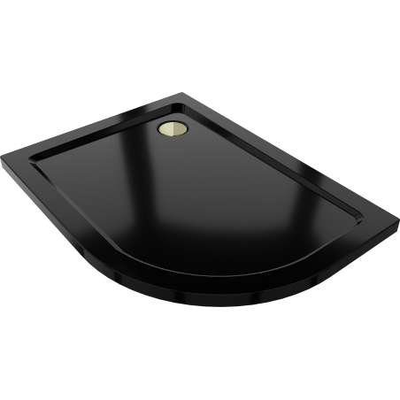 Mexen Flat brodzik półokrągły slim lewy 90 x 80 cm, czarny, syfon złoty - 41708090L-G