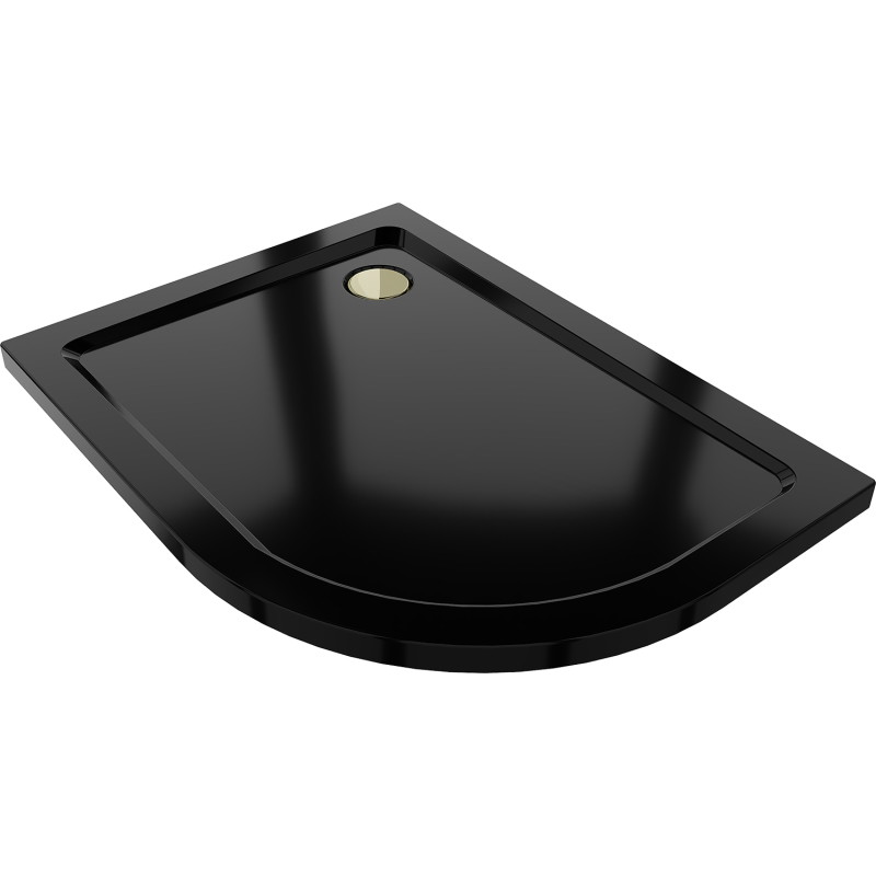 Mexen Flat brodzik półokrągły slim lewy 100 x 80 cm, czarny, syfon złoty - 41708010L-G