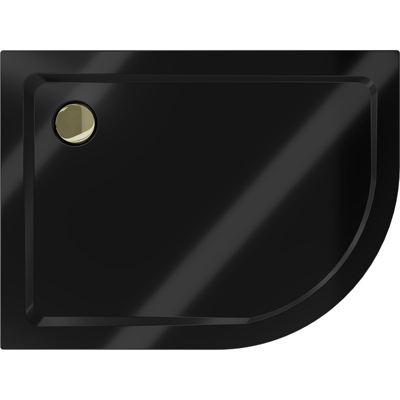 Mexen Flat brodzik półokrągły slim lewy 100 x 80 cm, czarny, syfon złoty - 41708010L-G