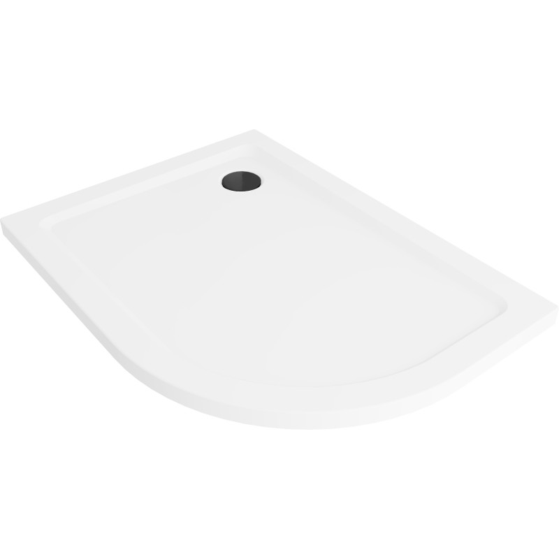 Mexen Flat brodzik półokrągły slim lewy 100 x 80 cm, biały, syfon czarny - 41108010L-B