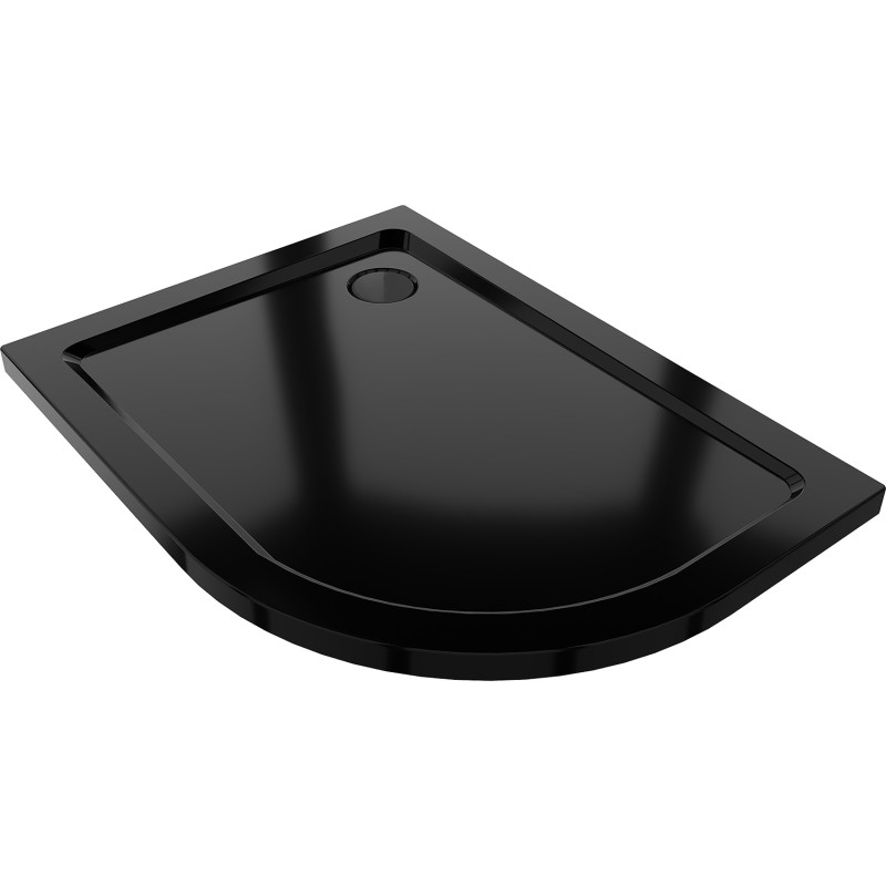 Mexen Flat brodzik półokrągły slim lewy 100 x 80 cm, czarny, syfon czarny - 41708010L-B