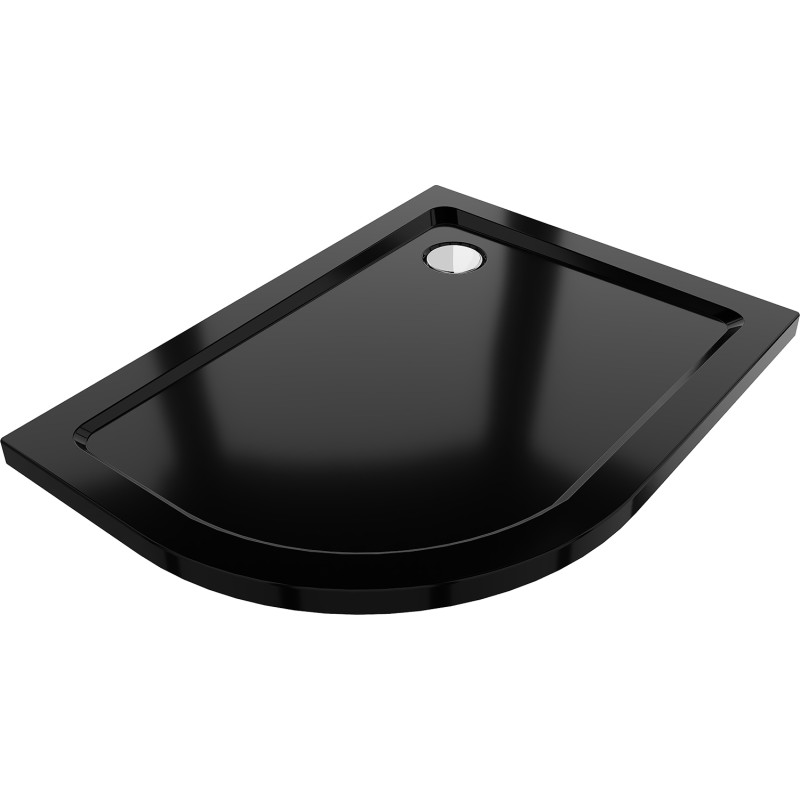 Mexen Flat brodzik półokrągły slim prawy 90 x 80 cm, czarny, syfon chrom - 41708090P