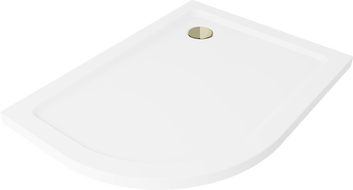 Mexen Flat brodzik półokrągły slim prawy 90 x 80 cm, biały, syfon złoty - 41108090P-G