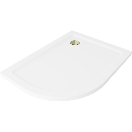 Mexen Flat brodzik półokrągły slim prawy 100 x 90 cm, biały, syfon złoty - 41109010P-G
