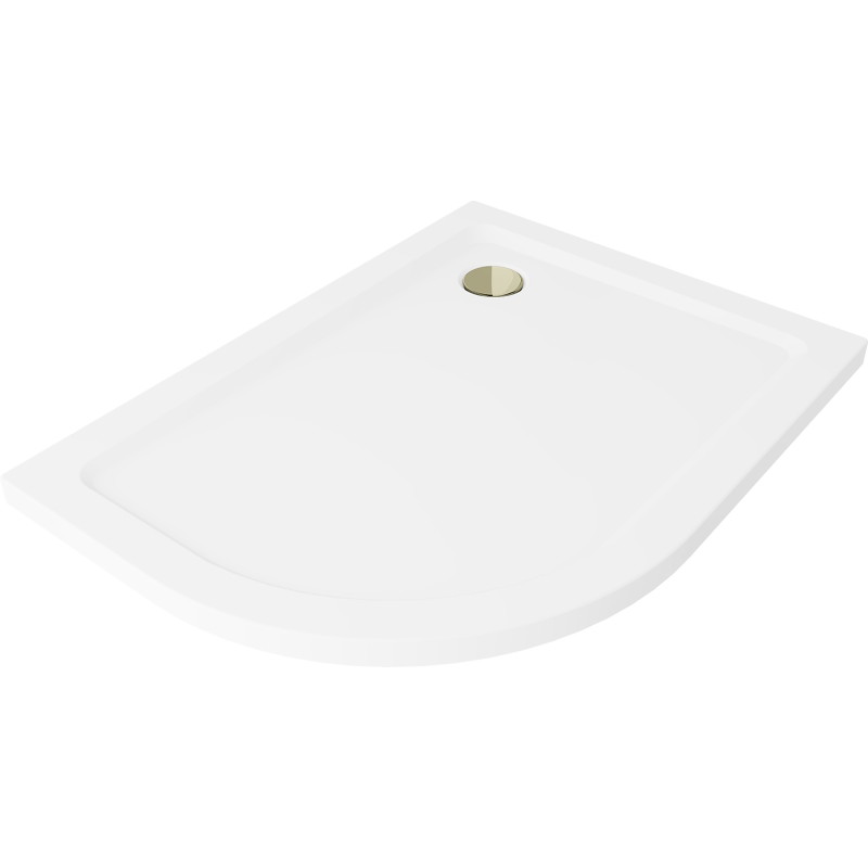 Mexen Flat brodzik półokrągły slim prawy 120 x 90 cm, biały, syfon złoty - 41109012P-G