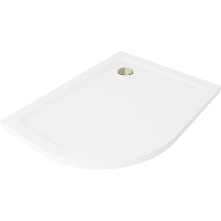 Mexen Flat brodzik półokrągły slim prawy 120 x 90 cm, biały, syfon złoty - 41109012P-G