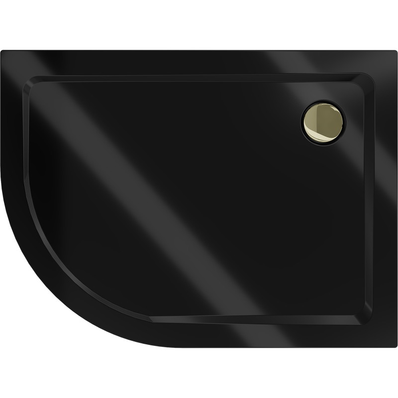 Mexen Flat brodzik półokrągły slim prawy 100 x 80 cm, czarny, syfon złoty - 41708010P-G