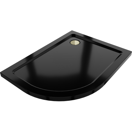 Mexen Flat brodzik półokrągły slim prawy 120 x 80 cm, czarny, syfon złoty - 41708012P-G