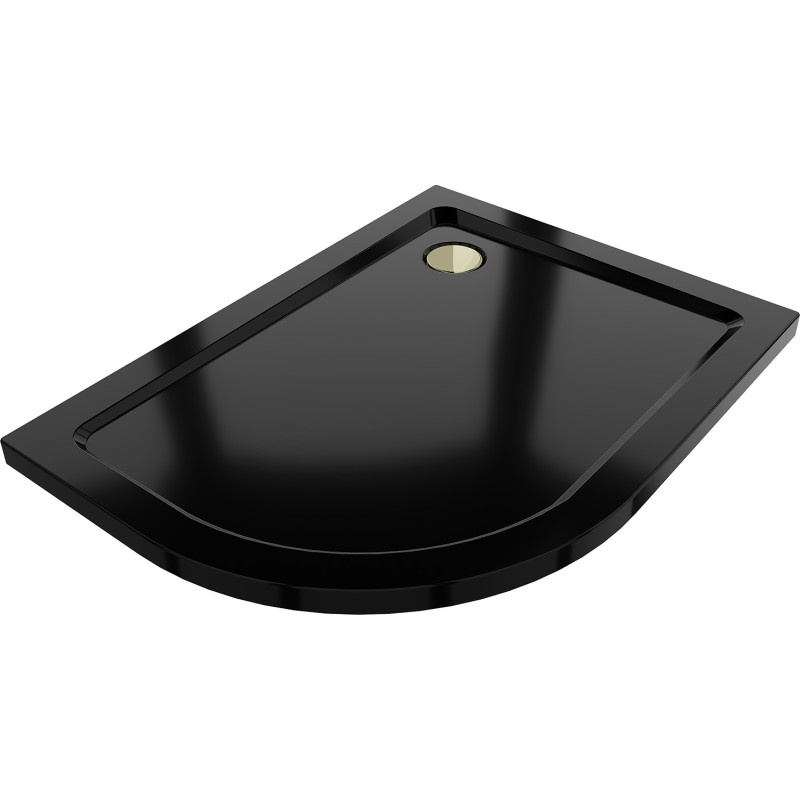 Mexen Flat brodzik półokrągły slim prawy 100 x 90 cm, czarny, syfon złoty - 41709010P-G