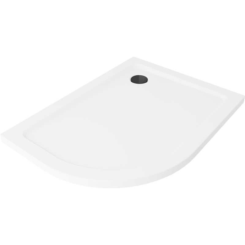 Mexen Flat brodzik półokrągły slim prawy 100 x 80 cm, biały, syfon czarny - 41108010P-B