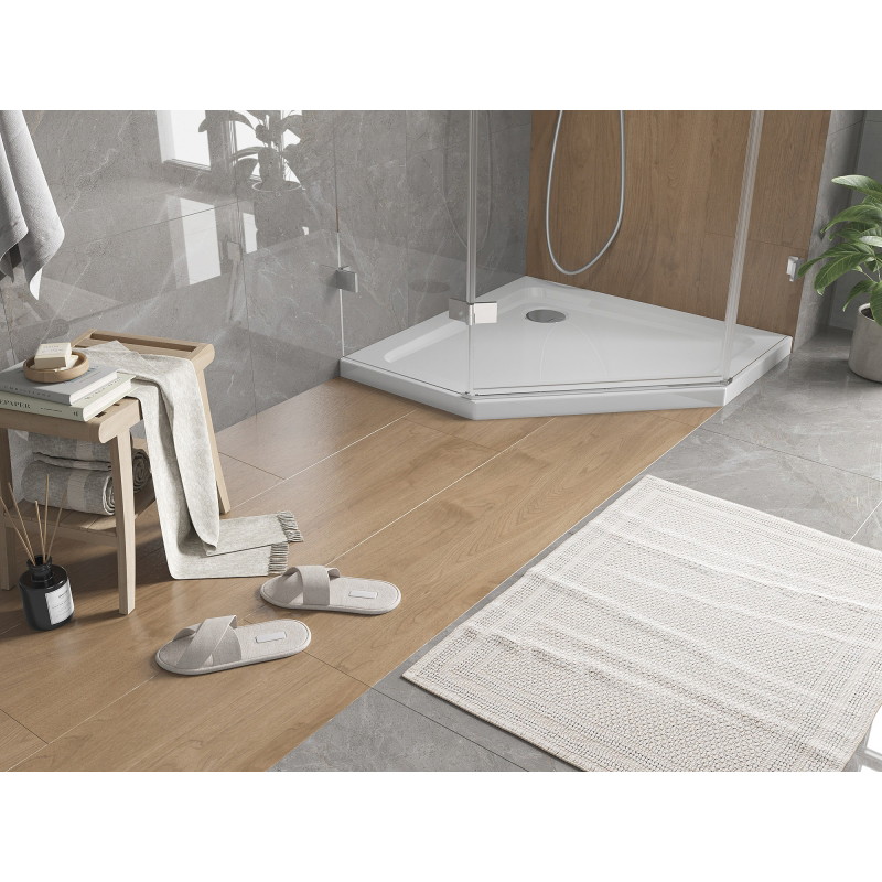 Mexen Flat brodzik pięciokątny slim 80 x 80 cm, biały, syfon chrom - 41P108080