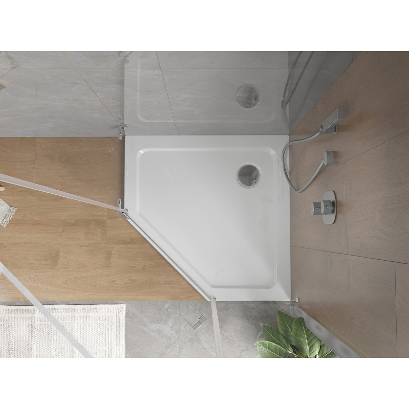 Mexen Flat brodzik pięciokątny slim 90 x 90 cm, biały, syfon chrom - 41P109090