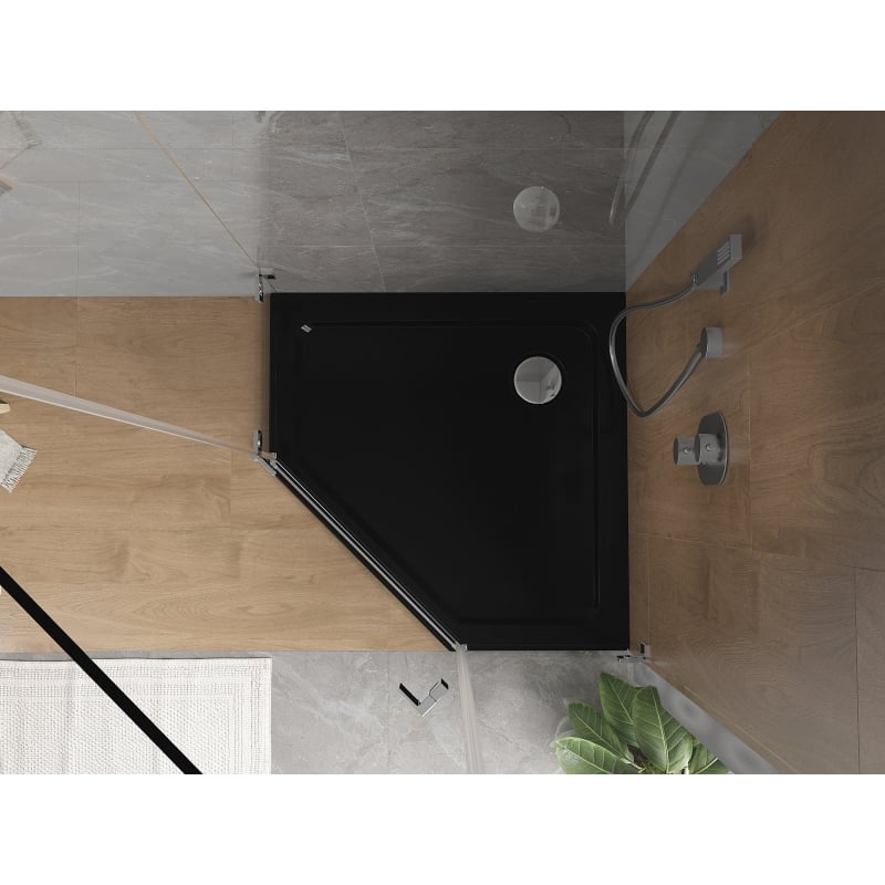 Mexen Flat brodzik pięciokątny slim 80 x 80 cm, czarny, syfon chrom - 41P708080