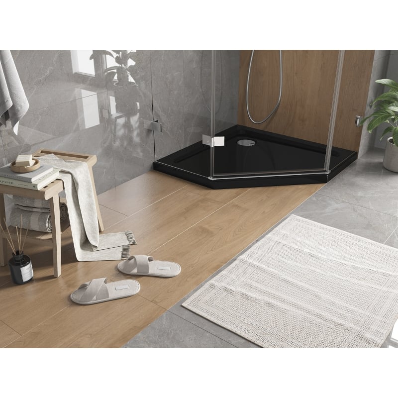 Mexen Flat brodzik pięciokątny slim 80 x 80 cm, czarny, syfon chrom - 41P708080