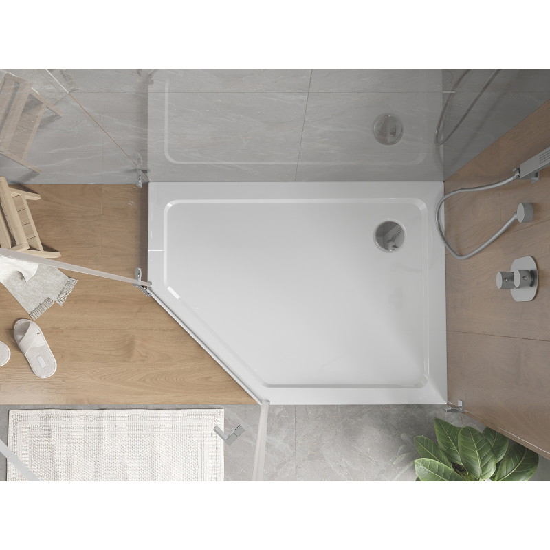 Mexen Flat brodzik pięciokątny slim prawy 100 x 80 cm, biały, syfon chrom - 41P108010R