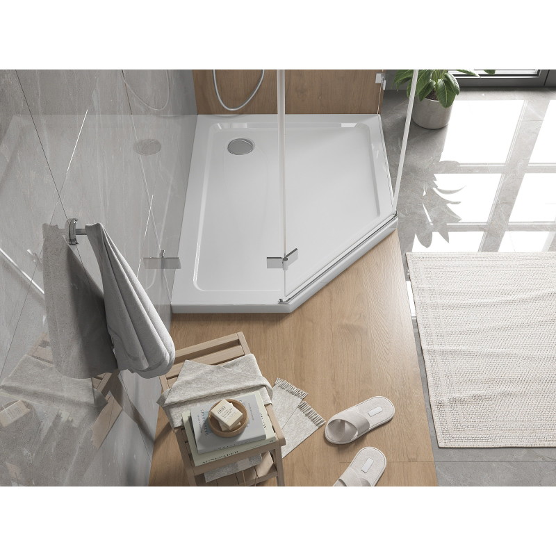 Mexen Flat brodzik pięciokątny slim prawy 100 x 90 cm, biały, syfon chrom - 41P109010R