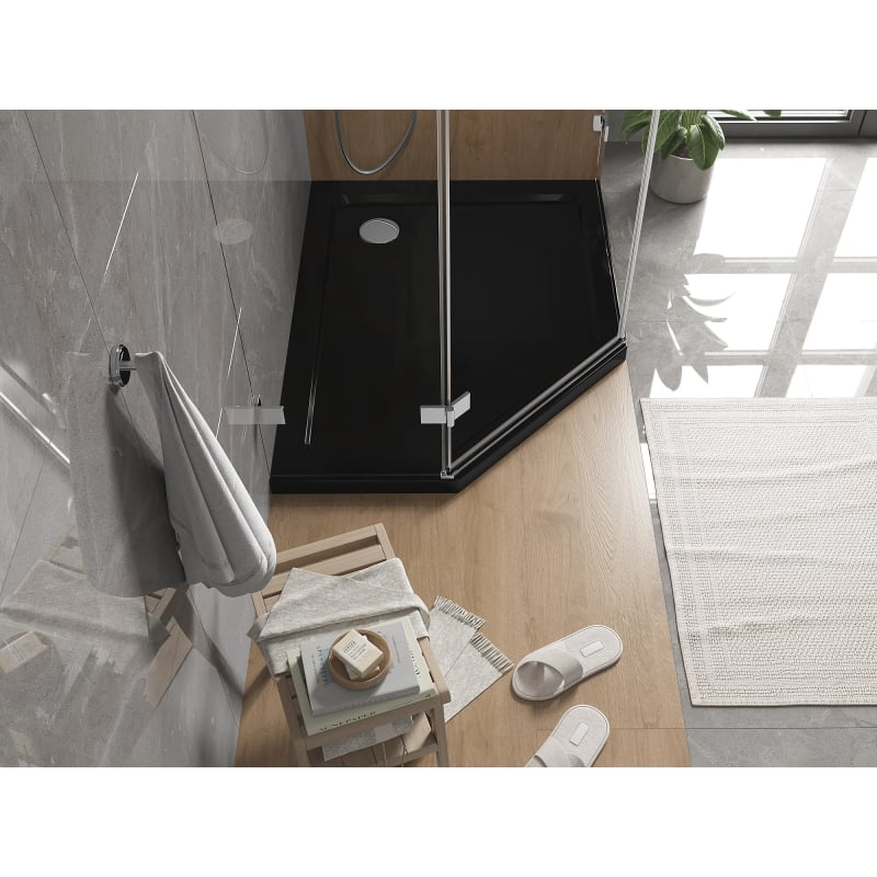 Mexen Flat brodzik pięciokątny slim prawy 100 x 80 cm, czarny, syfon chrom - 41P708010R