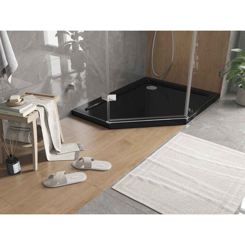 Mexen Flat brodzik pięciokątny slim prawy 100 x 90 cm, czarny, syfon chrom - 41P709010R