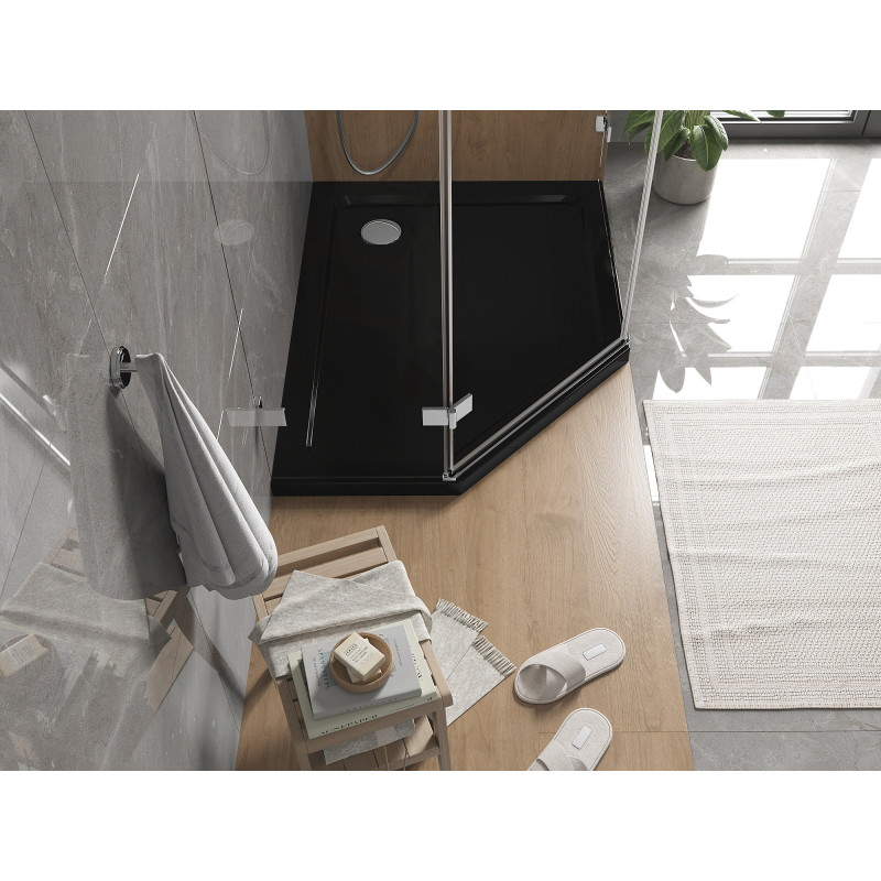 Mexen Flat brodzik pięciokątny slim prawy 100 x 90 cm, czarny, syfon chrom - 41P709010R
