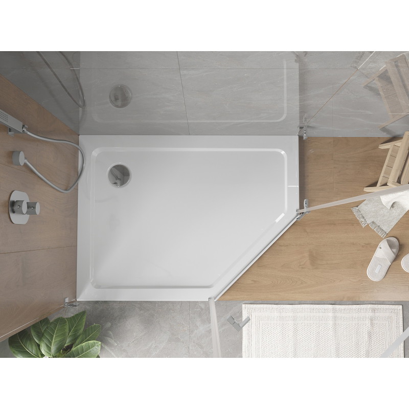 Mexen Flat brodzik pięciokątny slim lewy 100 x 80 cm, biały, syfon chrom - 41P108010L